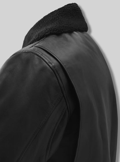Black Pilot Aviator Leather Jacket