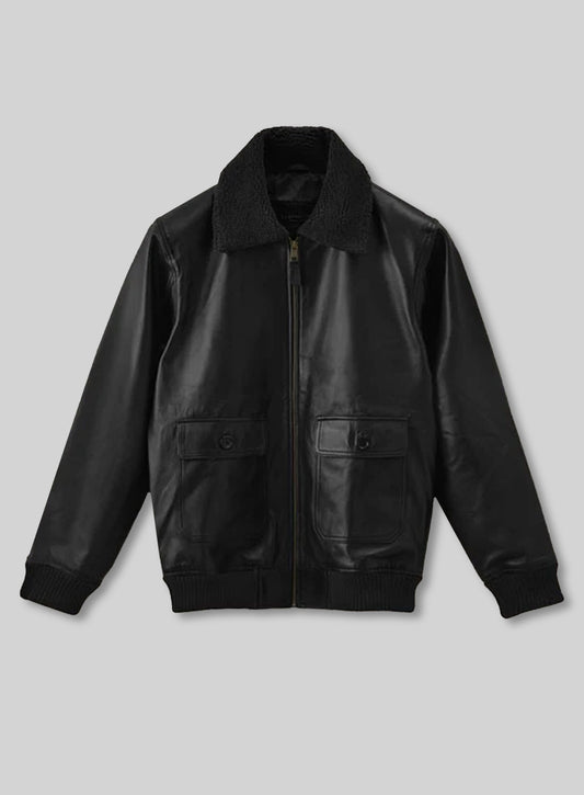 Black Pilot Aviator Leather Jacket