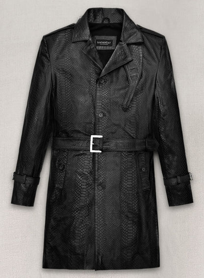 Black Python Leather Long Coat #204 - LeatherCult