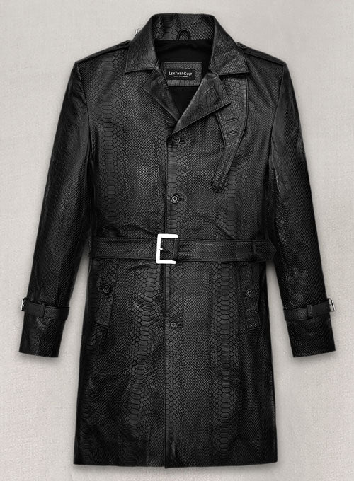 Black Python Leather Long Coat #204 - LeatherCult