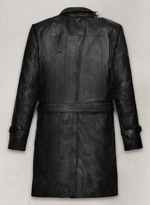 Black Python Leather Long Coat #204 - LeatherCult