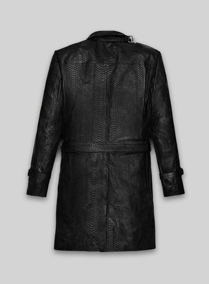 Black Python Leather Long Coat #204