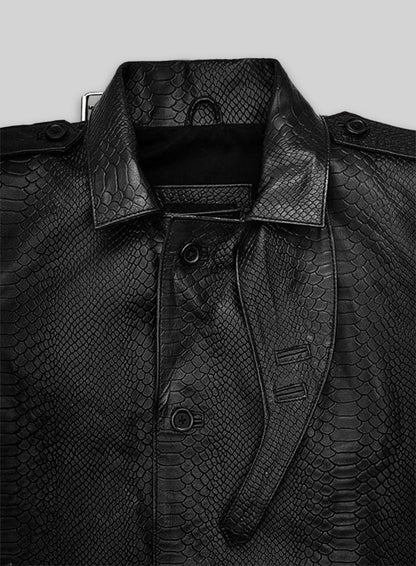 Black Python Leather Long Coat #204