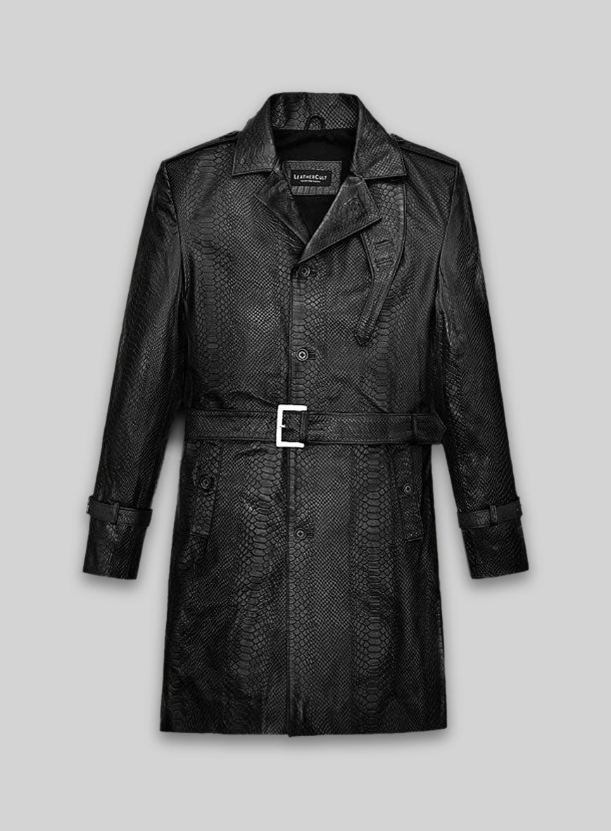 Black Python Leather Long Coat #204