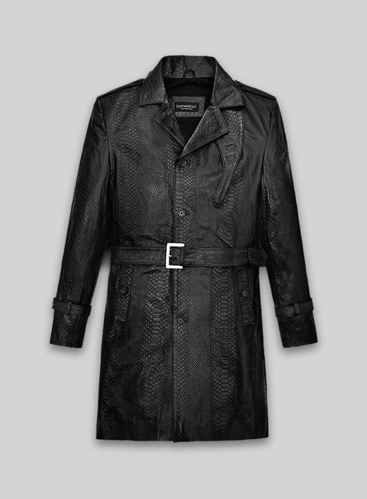 Black Python Leather Long Coat #204