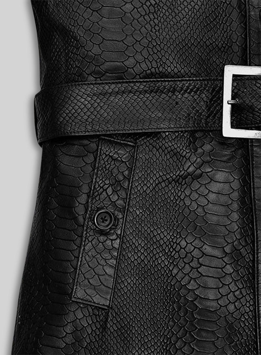 Black Python Leather Long Coat #204
