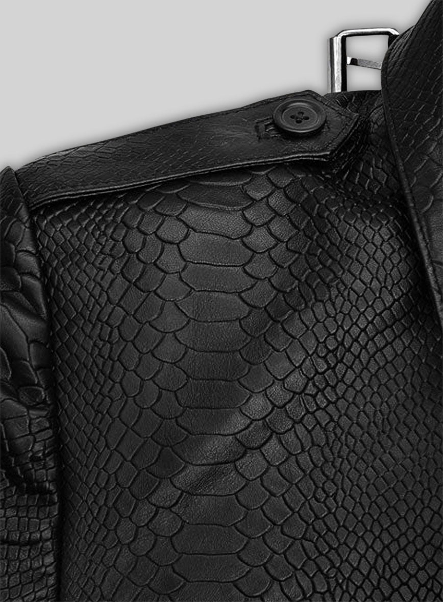Black Python Leather Long Coat #204