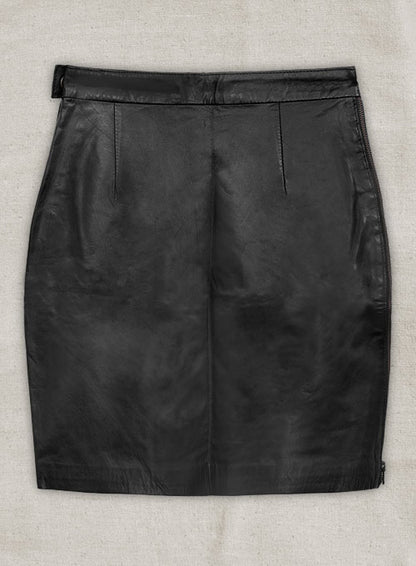 Black  Scalloped Leather Skirt - # 476  - M Regular - LeatherCult