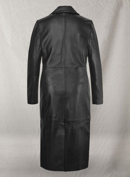 Black Selena Gomez Leather Long Coat - LeatherCult
