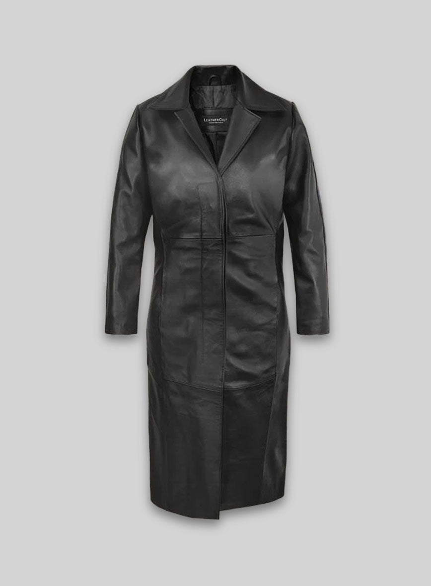 Black Selena Gomez Leather Long Coat