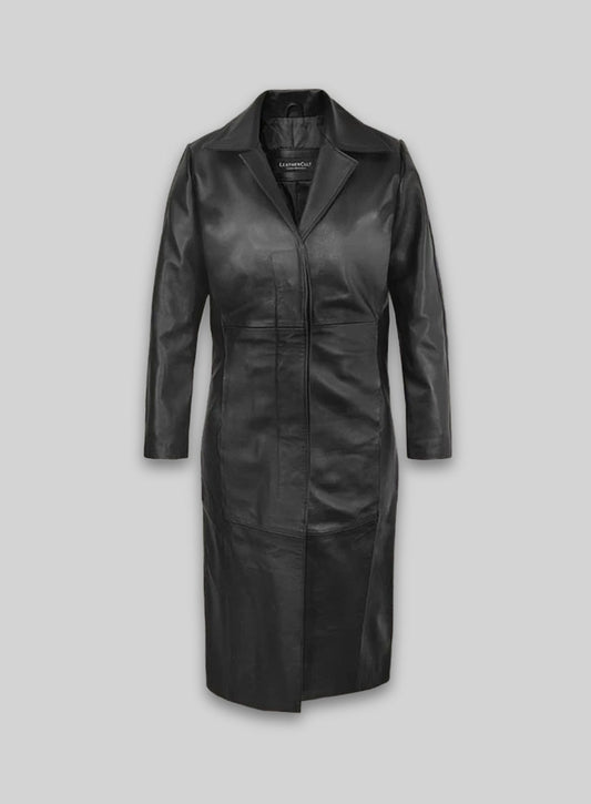 Black Selena Gomez Leather Long Coat