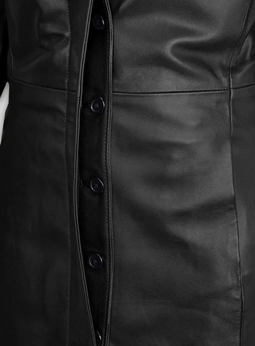 Black Selena Gomez Leather Long Coat