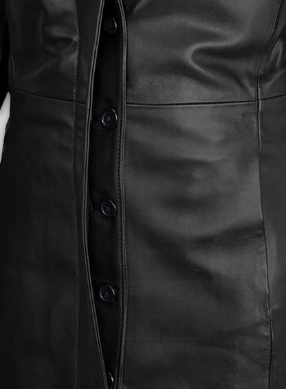 Black Selena Gomez Leather Long Coat