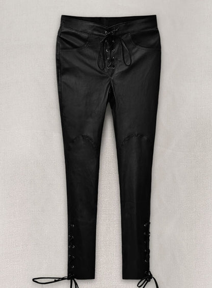Black Stretch Cowboy Lace Up Leather Pants - LeatherCult