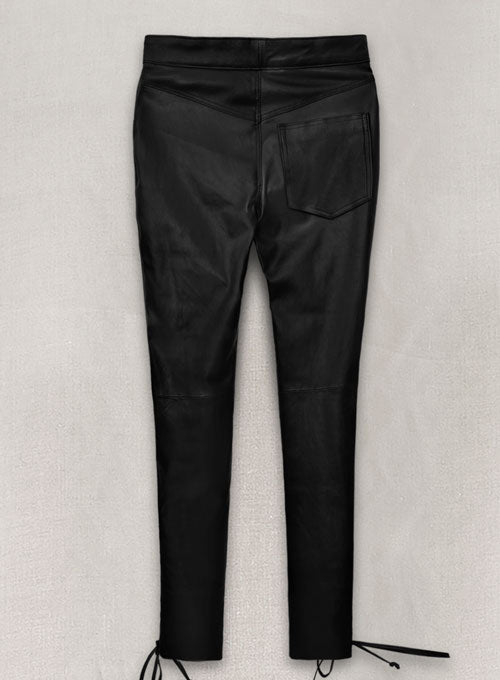Black Stretch Cowboy Lace Up Leather Pants - LeatherCult