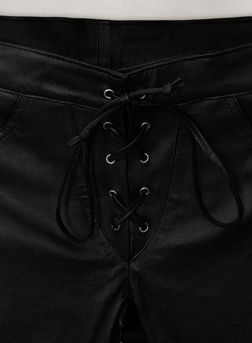 Black Stretch Cowboy Lace Up Leather Pants - LeatherCult