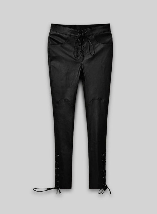 Black Stretch Cowboy Lace Up Leather Pants