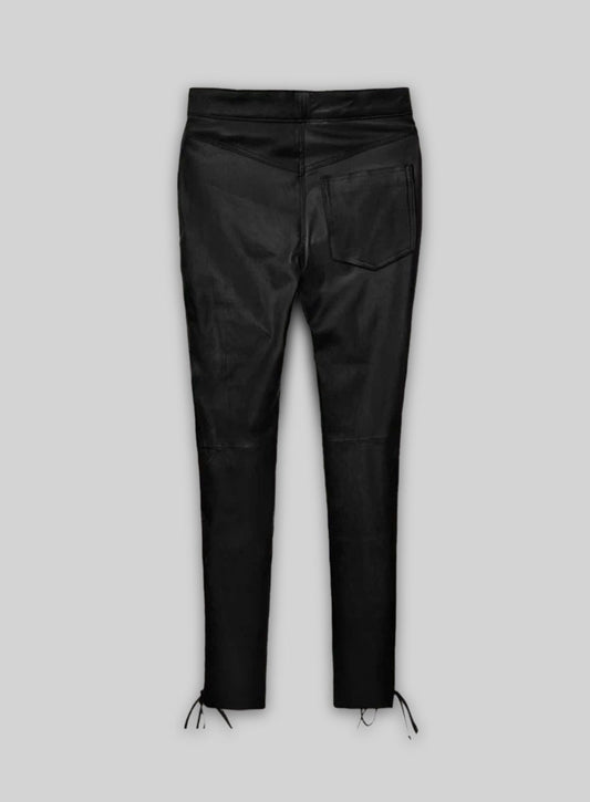 Black Stretch Cowboy Lace Up Leather Pants