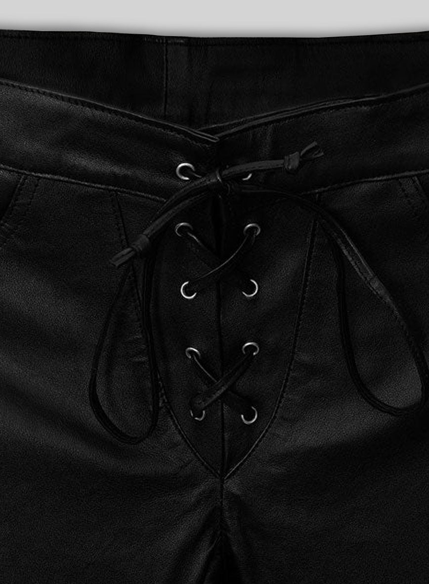 Black Stretch Cowboy Lace Up Leather Pants