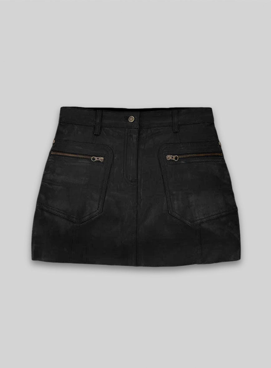 Black Stretch Leather Mini Skirt with Pockets - S Mini