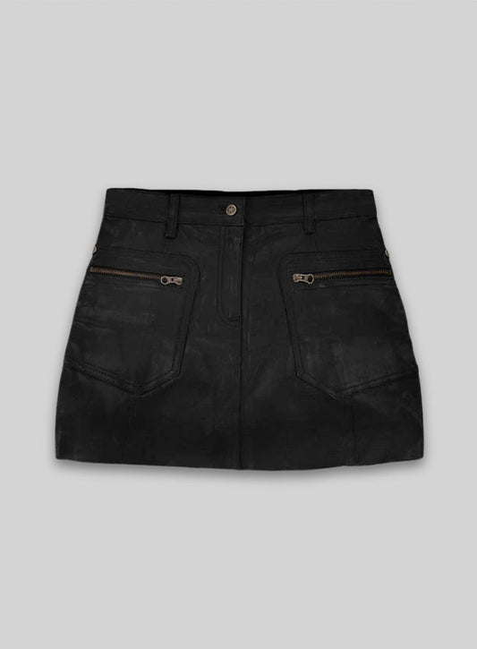 Black Stretch Leather Mini Skirt with Pockets - S Mini