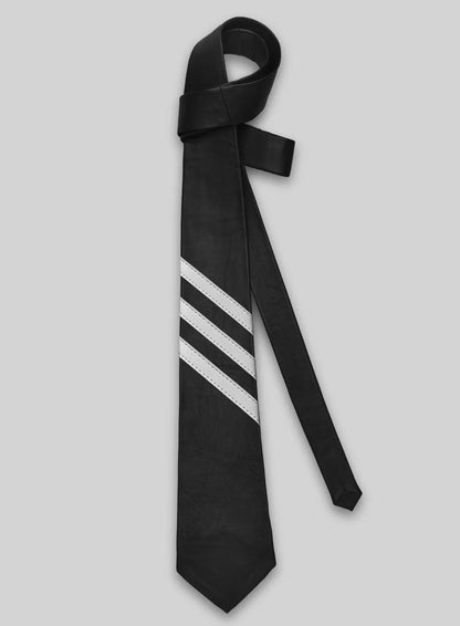 Black Triple Stripe Leather Tie