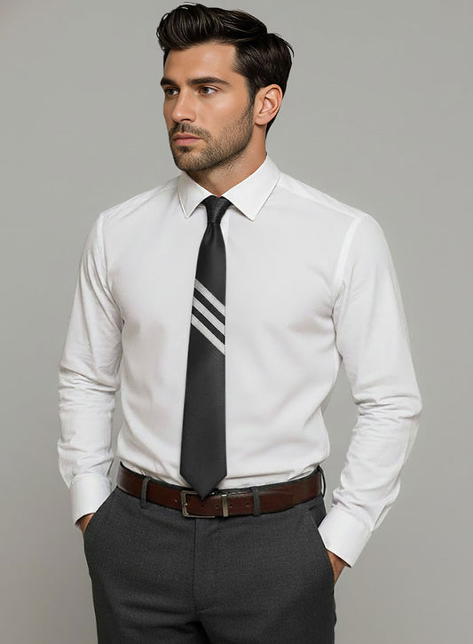 Black Triple Stripe Leather Tie