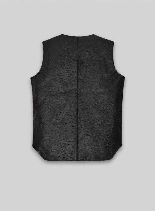Black Ostrich Leather Vest # 335