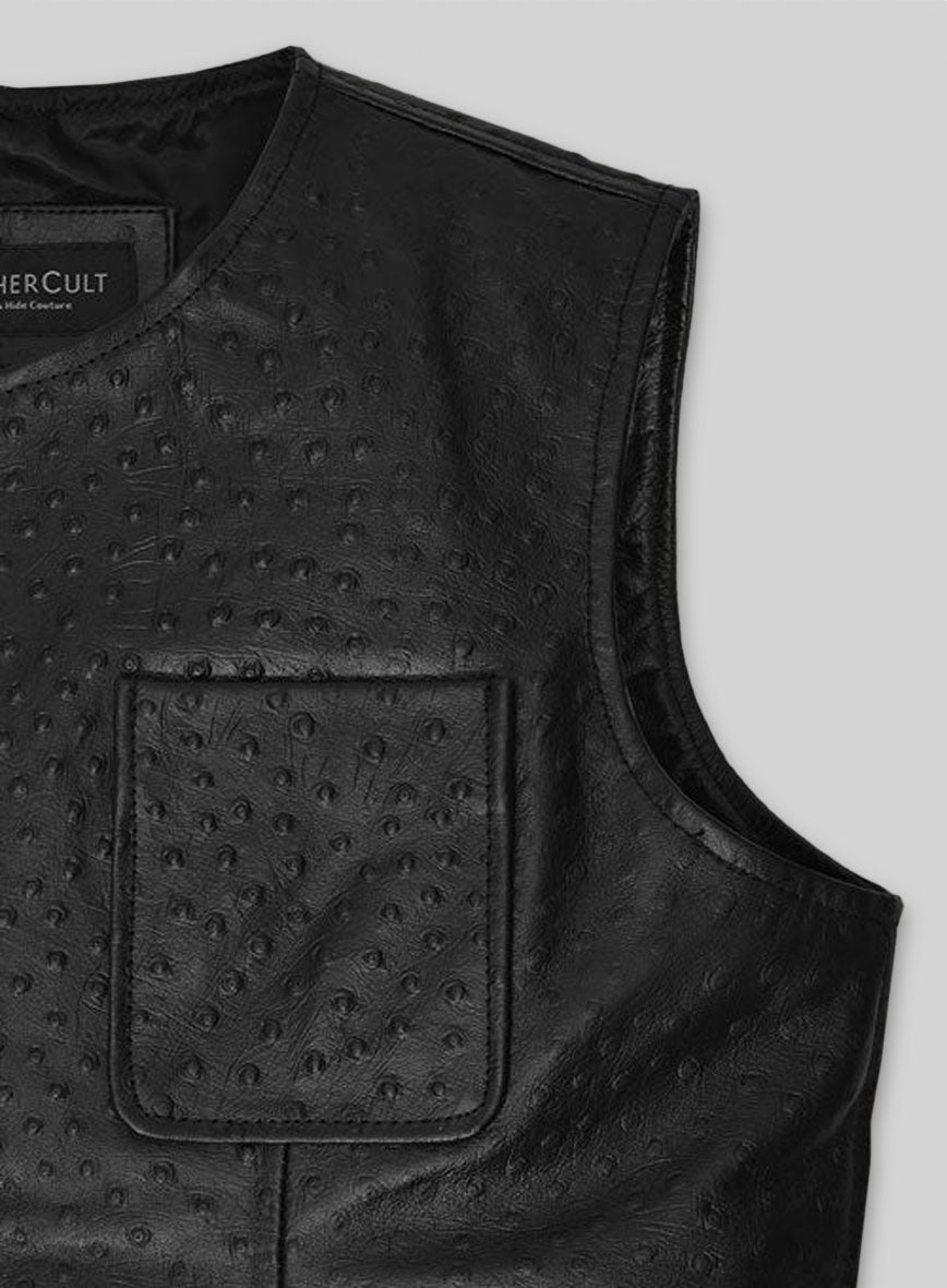 Black Ostrich Leather Vest # 335
