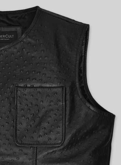 Black Ostrich Leather Vest # 335
