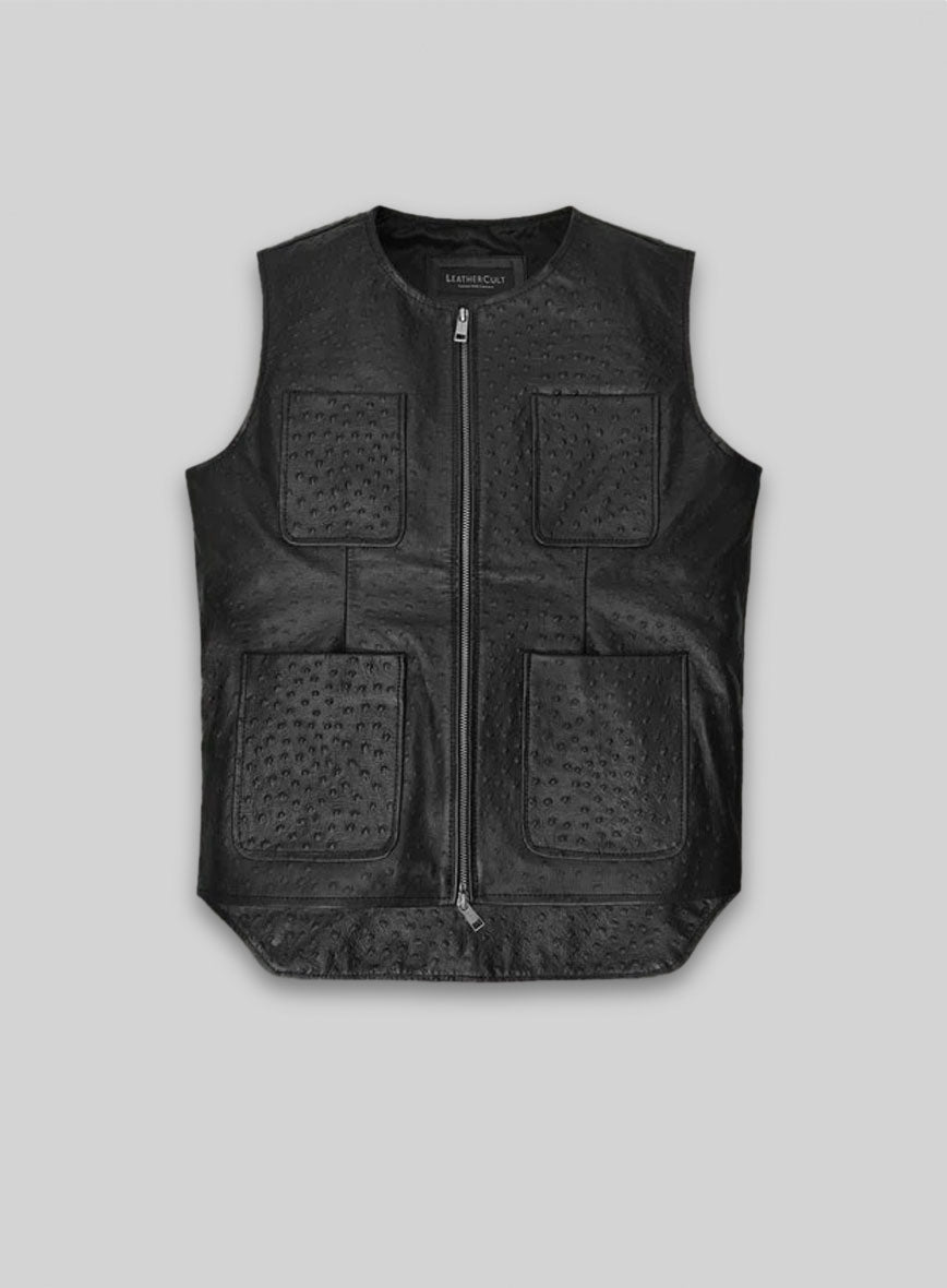 Black Ostrich Leather Vest # 335