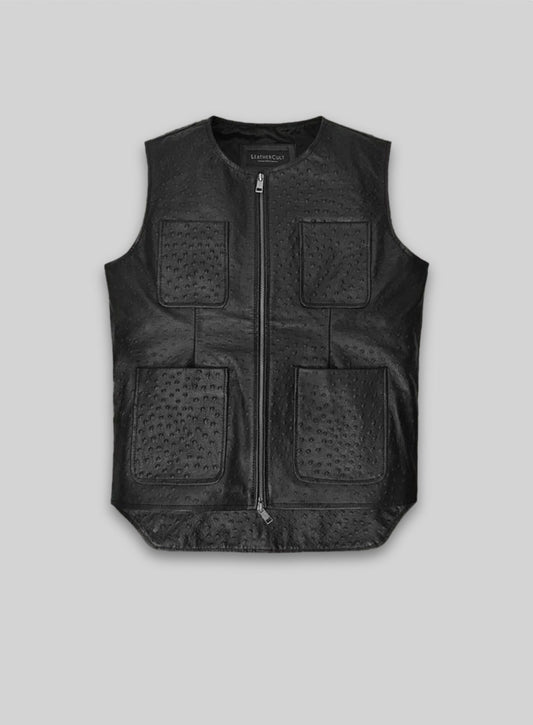 Black Ostrich Leather Vest # 335