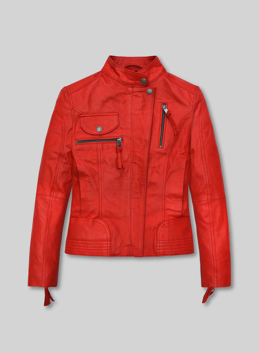 Blood Red Washed and Wax Lambskin Leather Jacket # 520