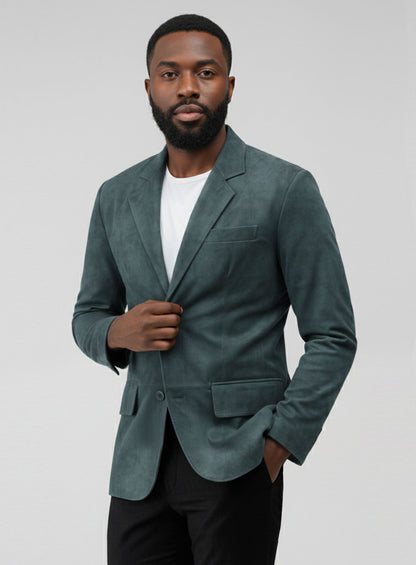 Blue Suede Leather Blazer