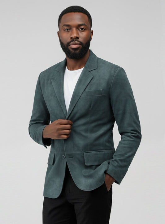 Blue Suede Leather Blazer