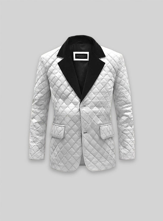 White Bocelli Tuxedo Quilted Leather Blazer