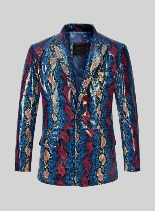 Bold Blue Python Catwalk Leather Blazer # 2