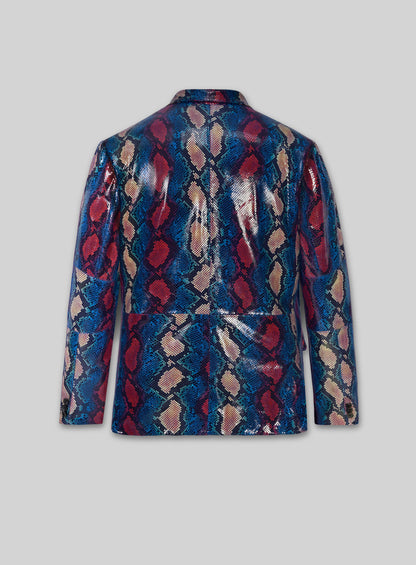 Bold Blue Python Catwalk Leather Blazer # 2