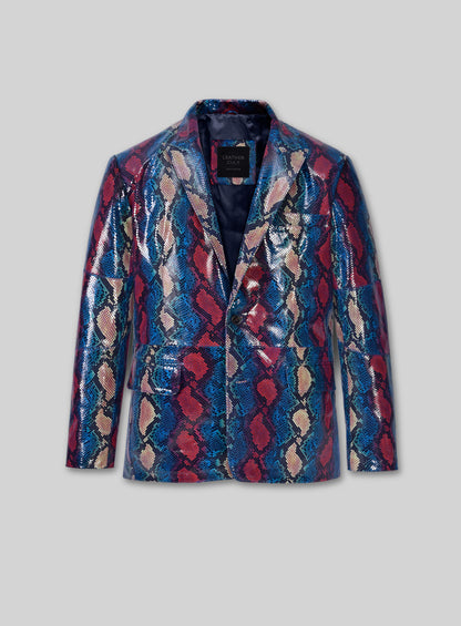 Bold Blue Python Catwalk Leather Blazer # 2