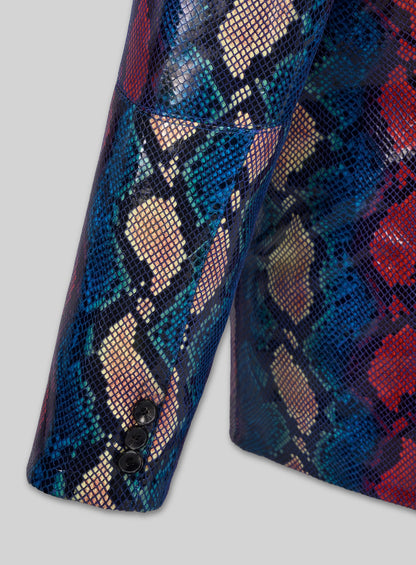 Bold Blue Python Catwalk Leather Blazer # 2