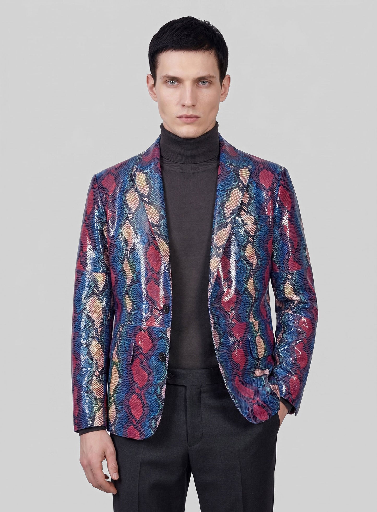 Bold Blue Python Catwalk Leather Blazer # 2