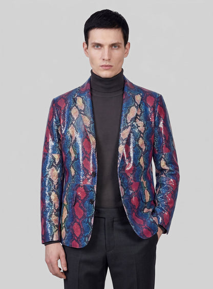Bold Blue Python Catwalk Leather Blazer # 2