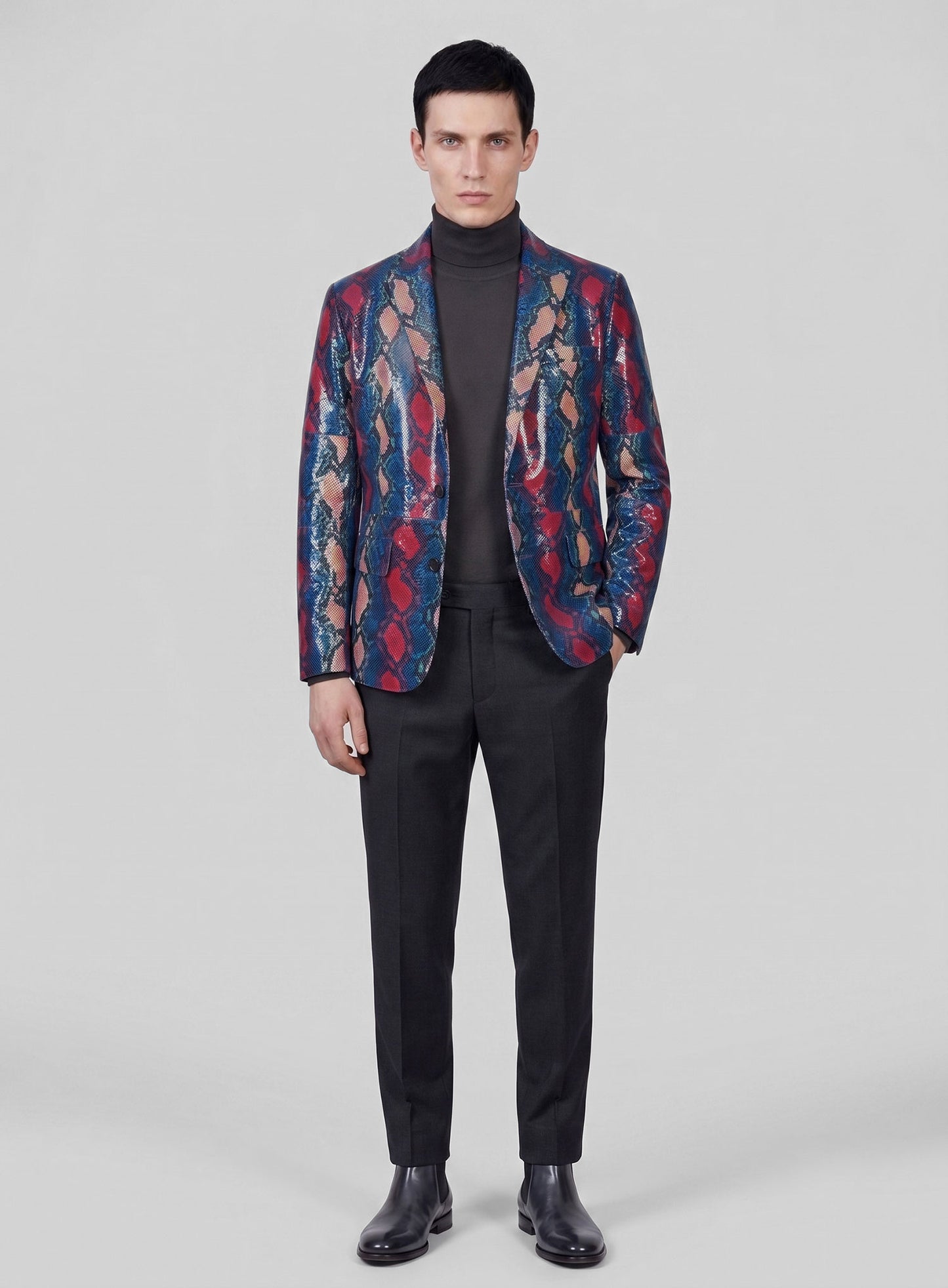 Bold Blue Python Catwalk Leather Blazer # 2