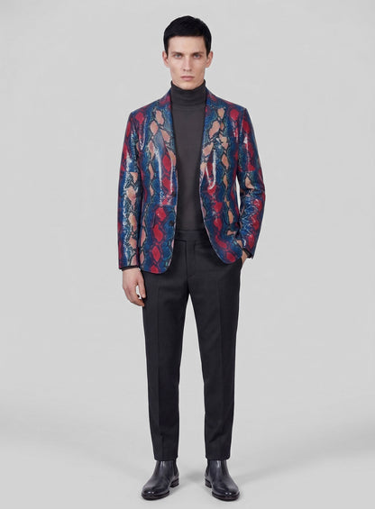Bold Blue Python Catwalk Leather Blazer # 2