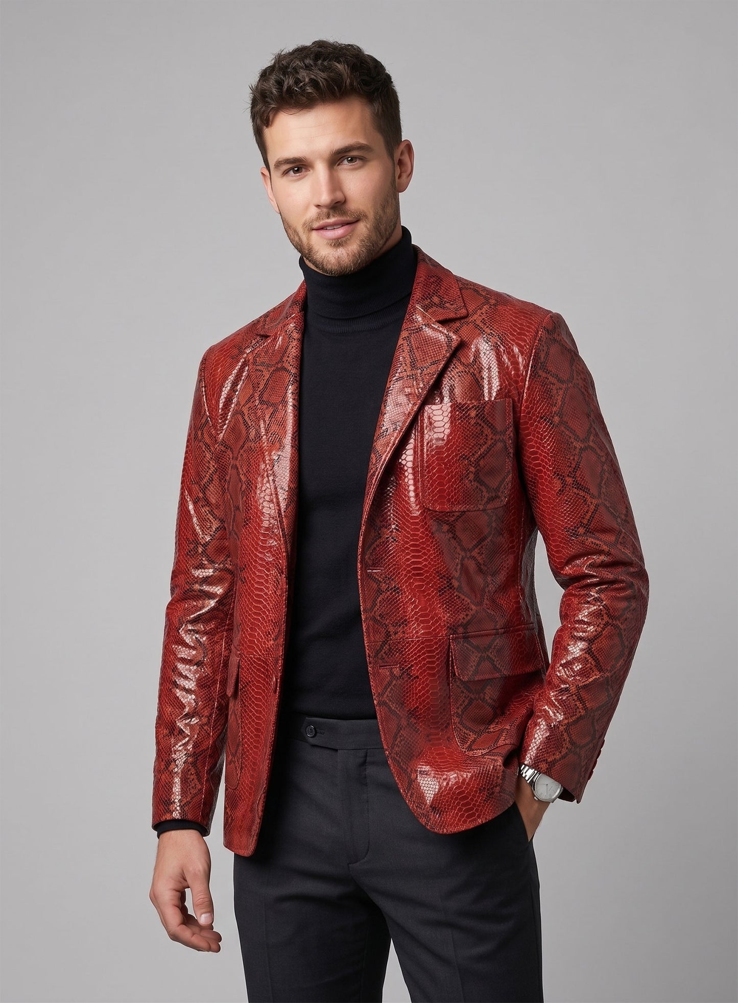 Bold Red Python Floyd Mayweather Leather Blazer