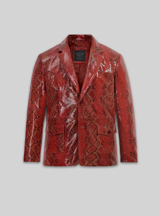 Bold Red Python Western Leather Blazer