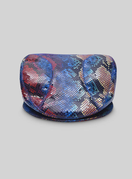 Bold Blue Python Leather Cap - LeatherCult