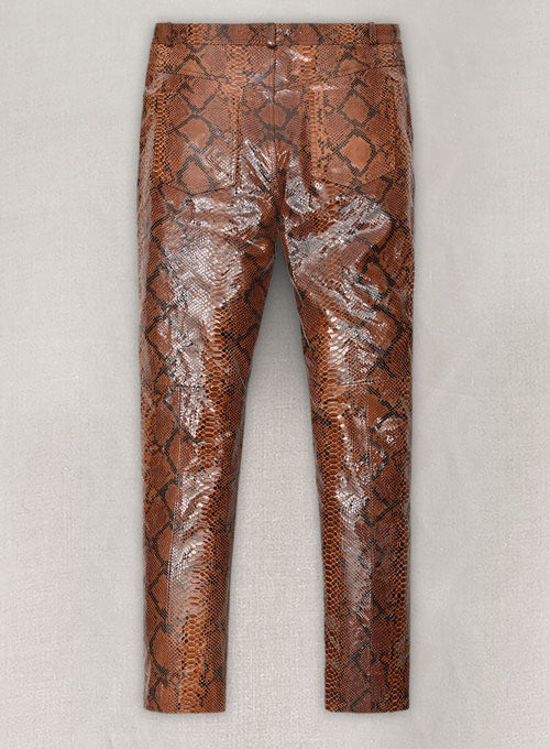 Bold Brown Python Leather Biker Jeans - Style #501 - LeatherCult