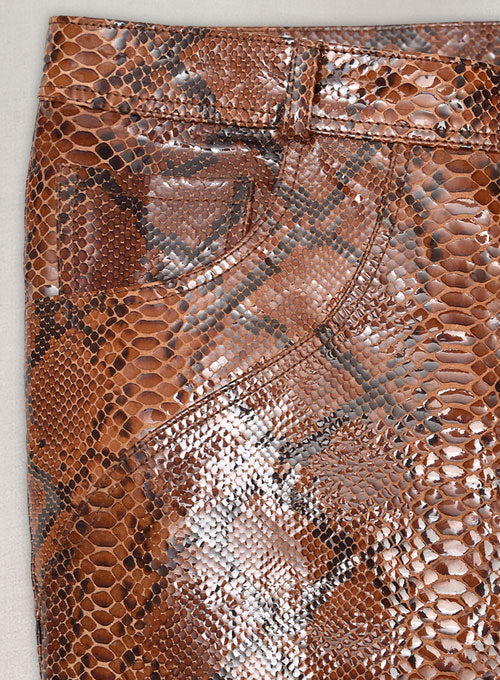 Bold Brown Python Leather Biker Jeans - Style #501 - LeatherCult