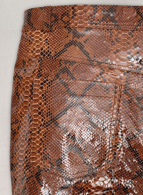 Bold Brown Python Leather Biker Jeans - Style #501 - LeatherCult